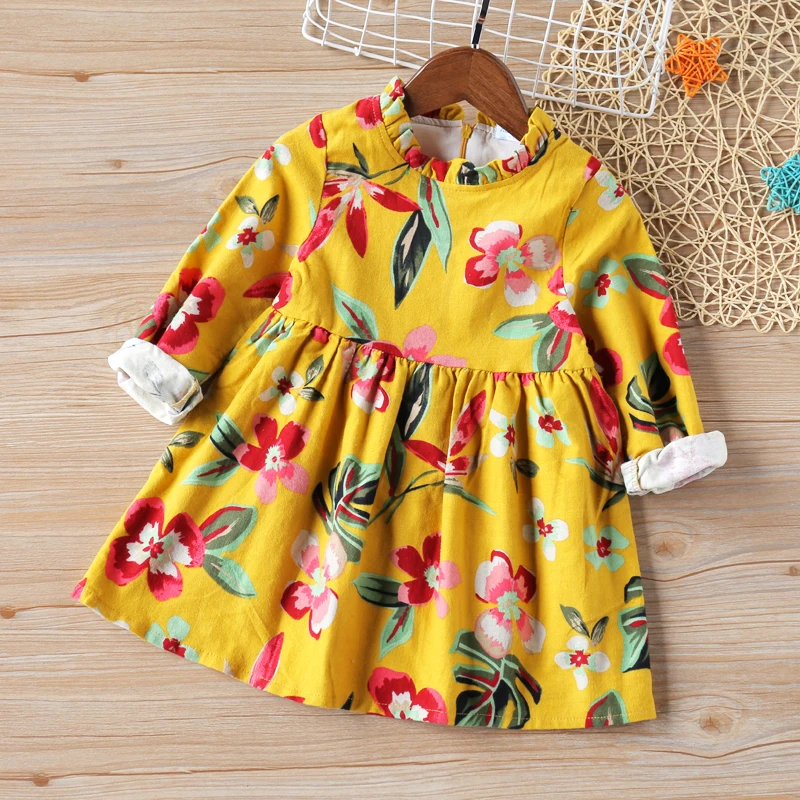 

2019 Children's New Spring and Autumn Girls' wear children's clothing Flower Print Fashion Princess dress children's clothing