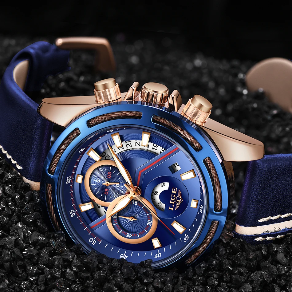 Ceny Nowe LIGE męskie zegarki Top marka luksusowe niebieski wojskowy zegarek sportowy mężczyźni skórzany wodoodporny zegar kwarcowy Wishwatch Relogio Masculino