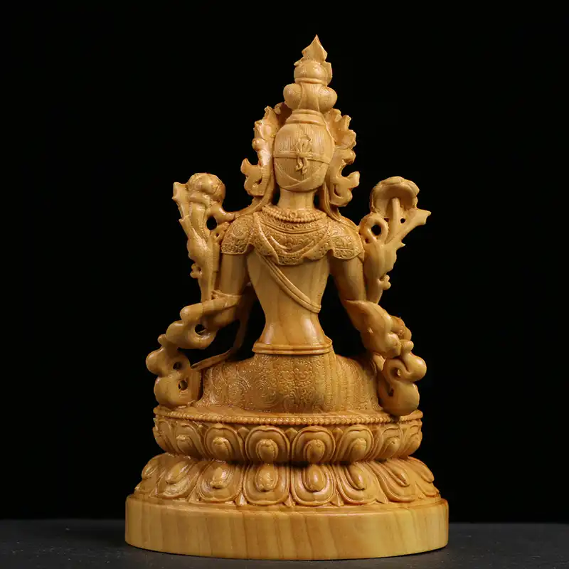 Legno Di Bosso Intagliare Tibetano Statua Di Buddha Worships La Tara Verde Di Guanyin Bodhisattva Scultura Complementi Arredo Casa Statue E Sculture Aliexpress