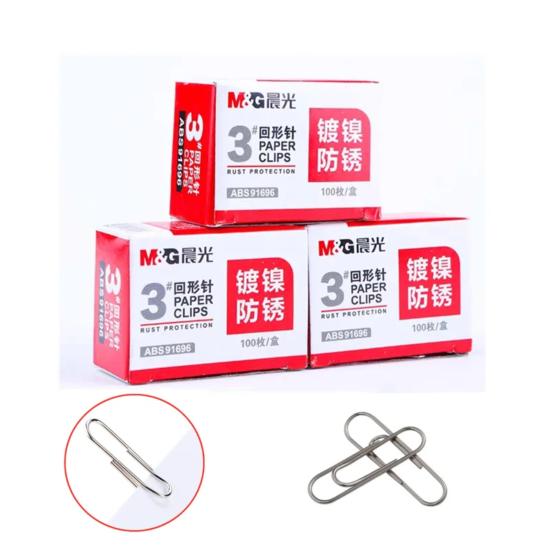 M&G 100 Pcs/box New Silver round Paper Clips Metal Clips Memo Clip Bookmarks Stationary Office Accessories School Supplies