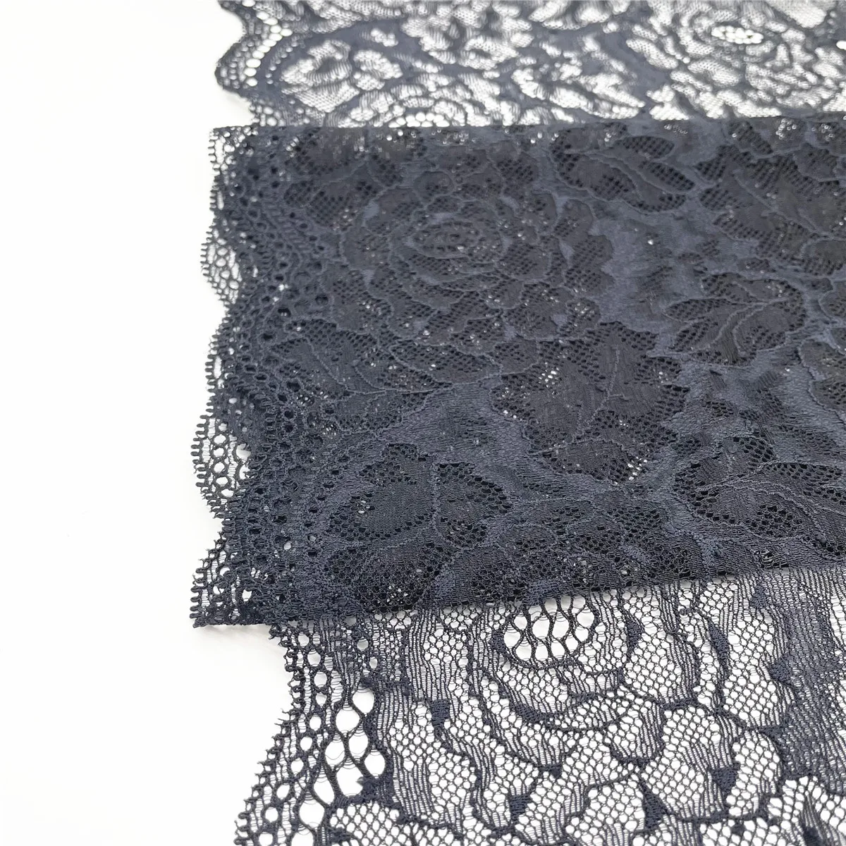 3y/Lot Width 8 7/8 in 22.5cm Black Elastic Stretch Lace Trim 4