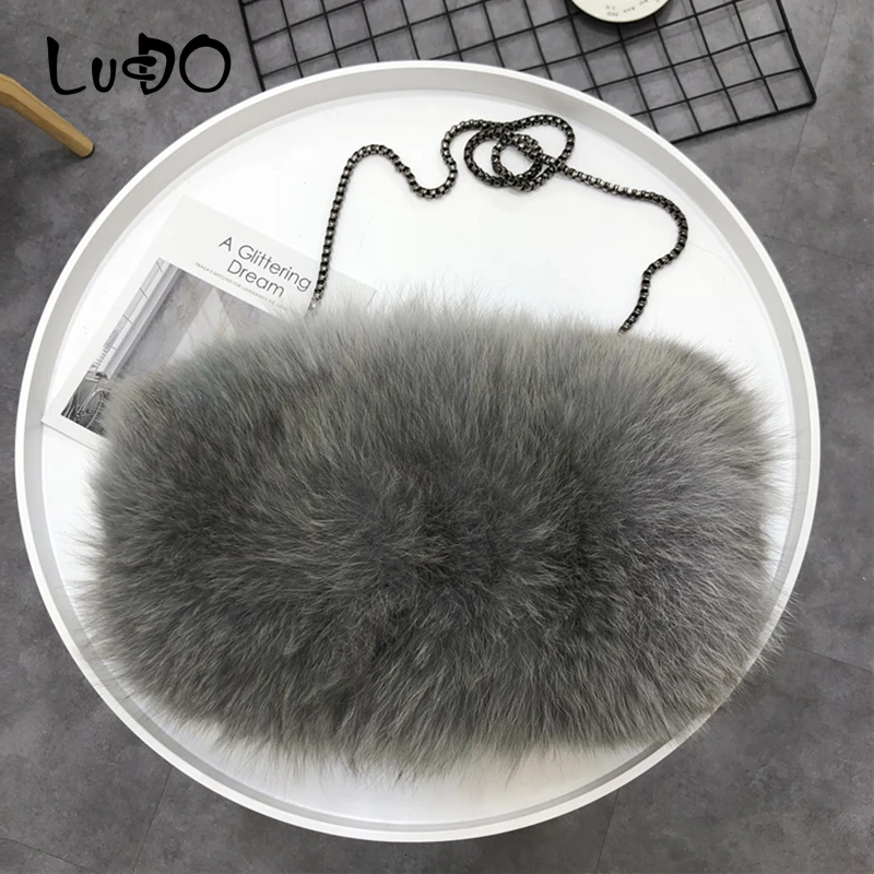 Designer de Inverno Bolsa de Pele de Raposa Feminina de Luxo Bolsa de Ombro Moda Real Bolsa Corrente Mensageiro Pequena Bolsala Noite Festa Embreagem
