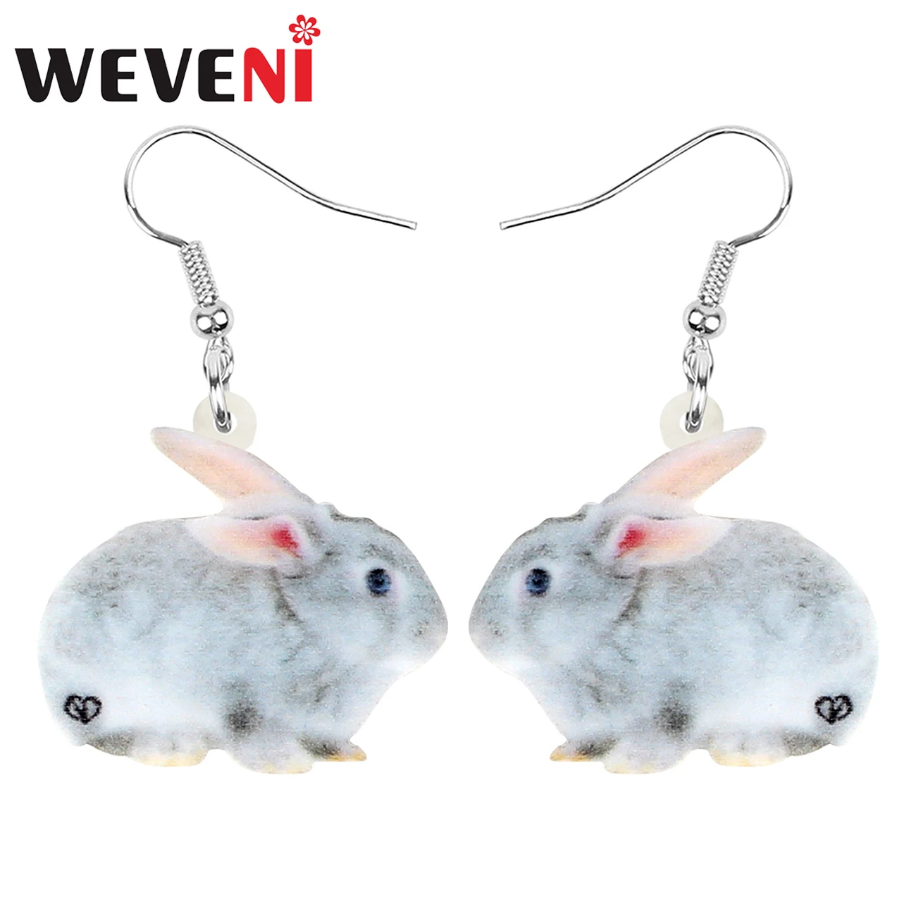 WEVENI Acrylic Easter Gray Smile Hare Rabbit Bunny Pet Earrings Print Animal Dangle Drop Jewelry Women Girl Trendy Festival Gift | Украшения
