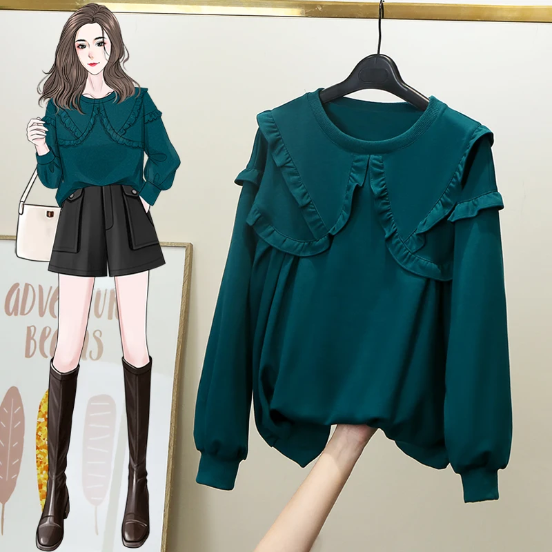 

Green Black Sweet Fleeces Korean Fashion Autumn Women'S Clothing Female Pulovers Sweatshirt Kawaii 2022