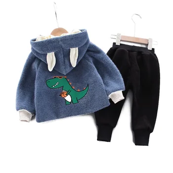 

Thicken Children Cartoon Clothes Autumn Winter Baby Boys Girls Casual Hooded Jacket Pants 2Pcs/sets New Kids Fashion Tracksuit