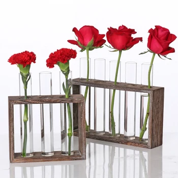 

Wall Hanging Glass Planter Propagation Station Test Tube Vase Flower Pots Tabletop Terrarium Decor with Wood Stand Rack
