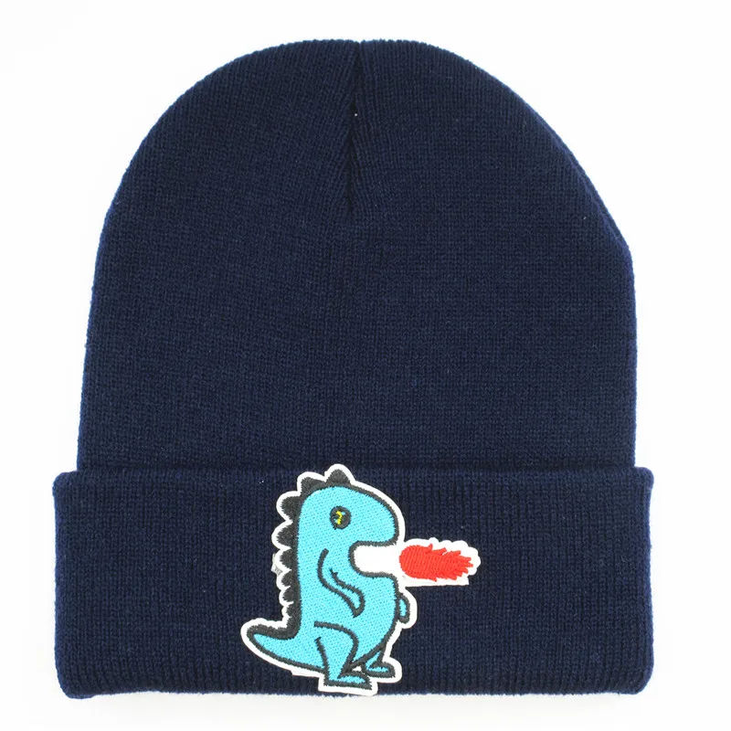 

LDSLYJR Cartoon dinosaur embroidery Thicken knitted hat winter warm hat Skullies cap beanie hat for men and women 354