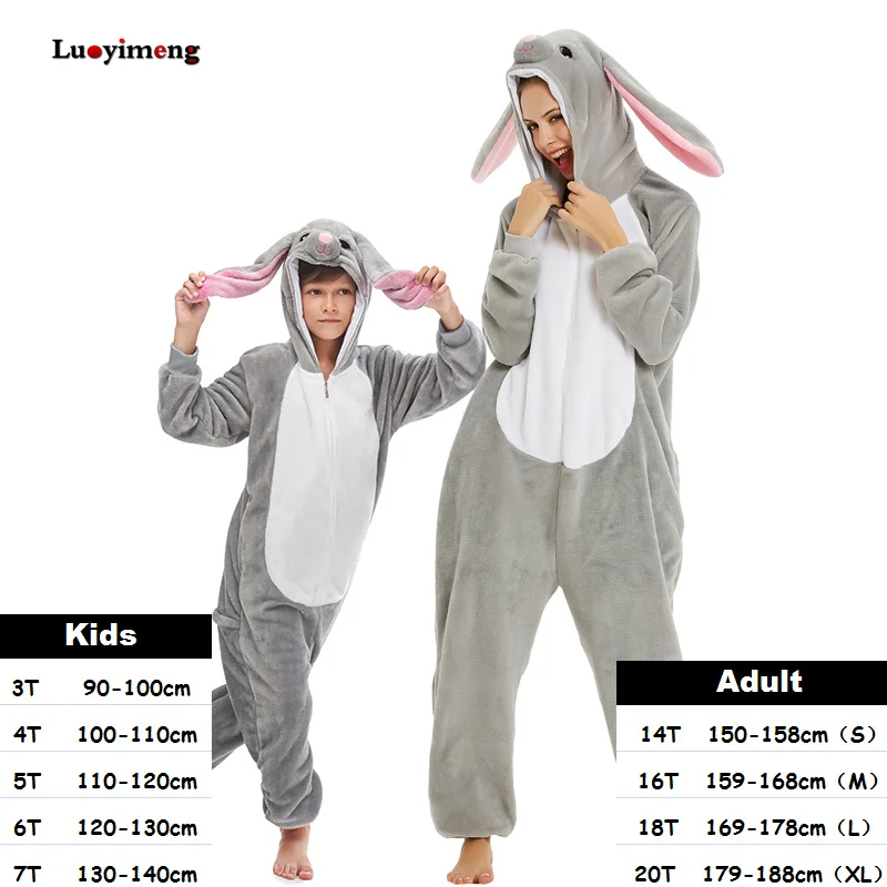 Animal Cat Onesie For Kids Pajama Sets Women Winter Cartoon One-Piece Onesies Adult Long Sleeve Anime Sleepwear Kigurumi Pijamas - Цвет: rabbit