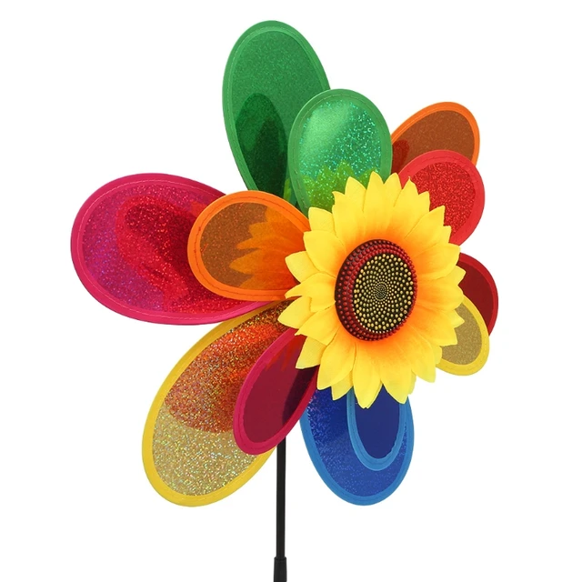 HBB Sequins Double Layer Sunflower Windmill Wind Spinner Home Garden Yard Decoration 1