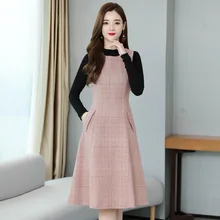 Женское шерстяное платье для фотосессии, осень и зима, стиль, облегающая Талия, для похудения, элегантная юбка на подтяжках, комплект из двух предметов, женский