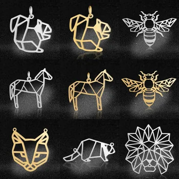 

5pcs/lot Geometric Animal Bee Squirrel DIY Charms Wholesale 100% Stainless Steel Pendant Horse Lion Beaver Connectors Charm