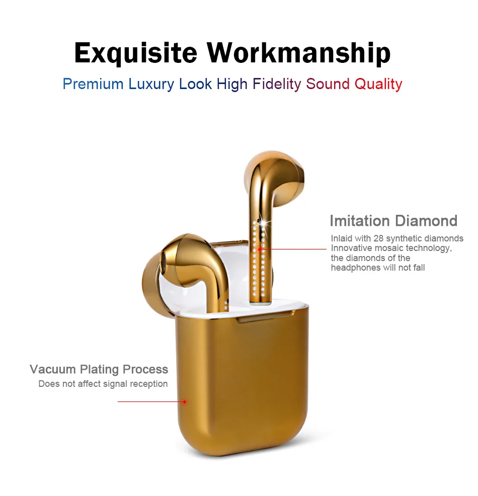 TWS Bluetooth наушники с бриллиантами, беспроводная Bluetooth гарнитура, стерео гарнитура, спортивные наушники для iPhone, samsung, Xiaomi