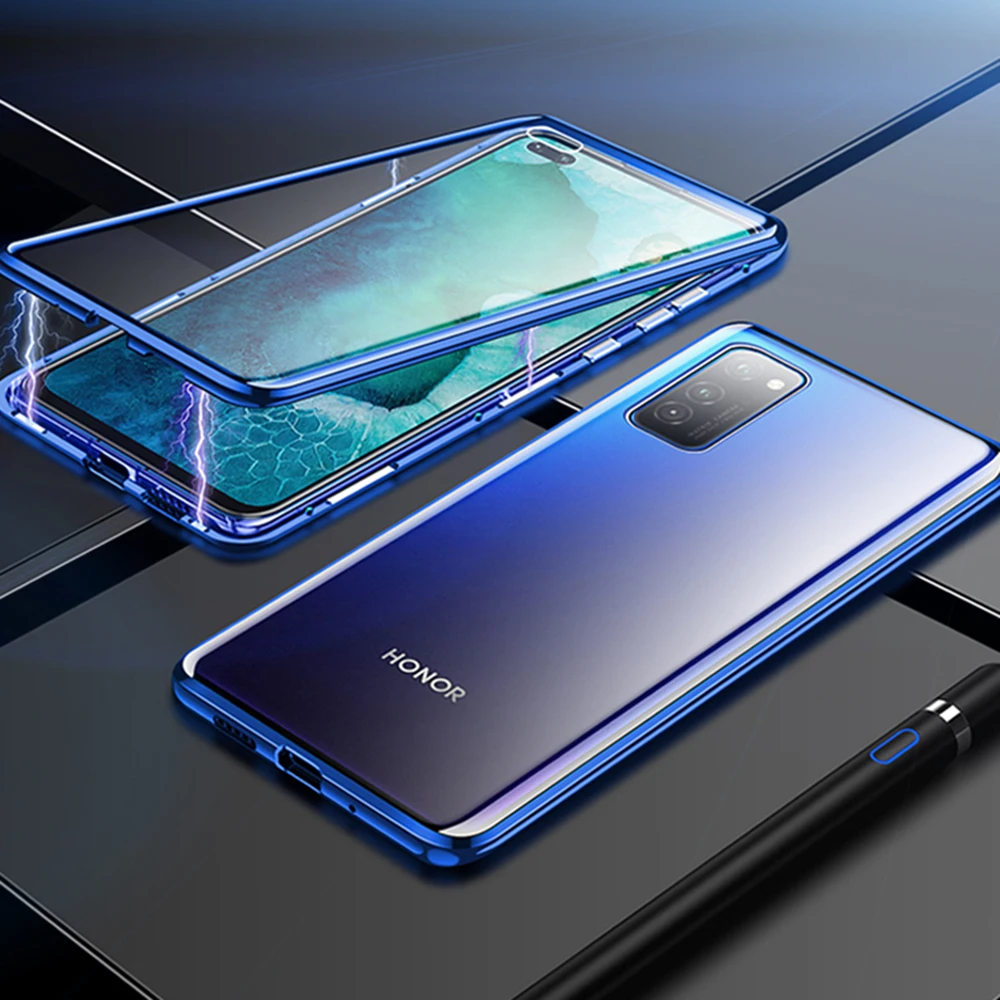 Двойной Стекло чехол для huawei Честь V30 вид 30 Pro Чехол-Броня из металла магнитное закаленное стекло чехол для huawei Honor V30 V 30 Pro 5G