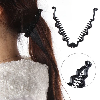 

Hot Sale 1pc Banana Hairpin Black Wave Non-slip Barrette Hair Clip ABS Plastic Ponytail Holder Hair Styling Tool