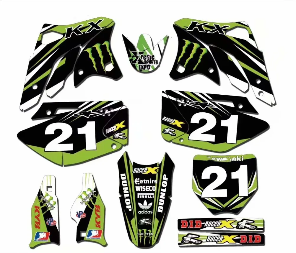 

Full set Sticker Kit Customizable Number Graphics Backgrounds Decals for Kawasaki KX250F KXF250 KXF 250 KX 250F 2006 2007 2008