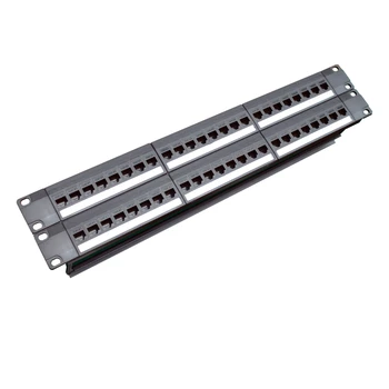 19inch 2U Cabinet Rack Pass-through 48 Port CAT6 Patch Panel RJ45 Network Cable Adapter Keystone Jack Modular Distribution Frame 1