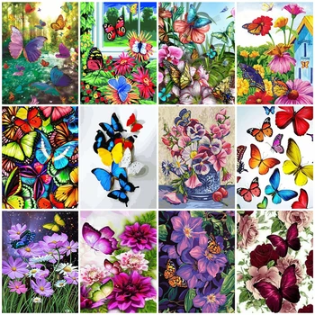 

HUACAN Oil Painting By Numbers Flower Butterfly HandPainted DIY Art Kits Drawing Canvas Picture Animals Gift Home Decoration