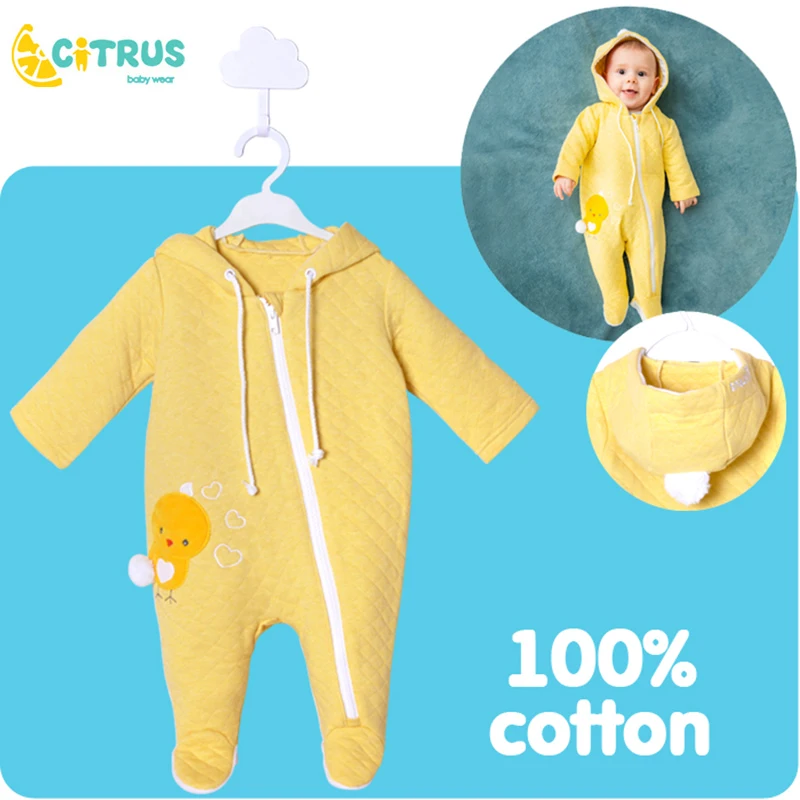Цитрусовые весенние хлопковые детские комбинезоны желтая Цыпленок одежда для