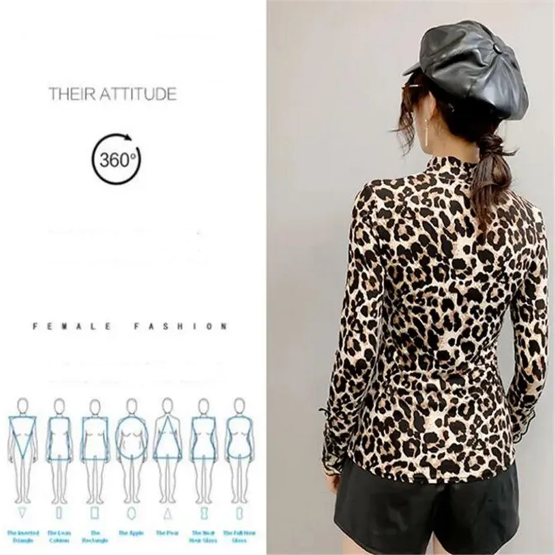 Women's Leopard print bottoming Shirts plus velvet ladies blouses long-sleeved lace embroidery blouse for women soft tops 2020 - Image 3