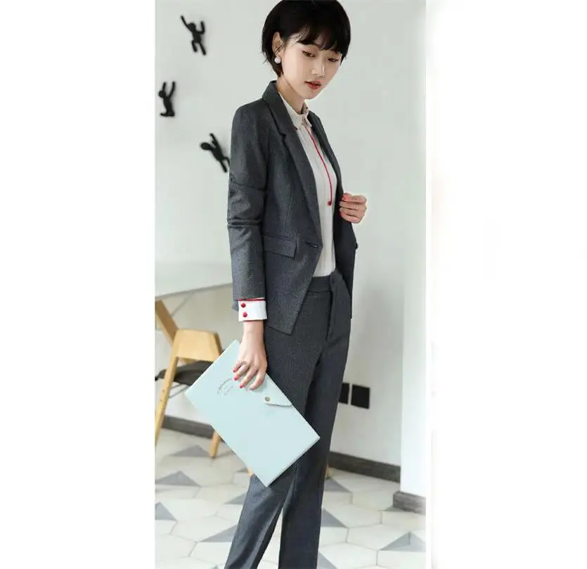 Nieuwe Lente vrouwen Lange Mouwen Professional vrouwen Broek, комплект из 2 предметов, костюм для руководителя - Цвет: 1