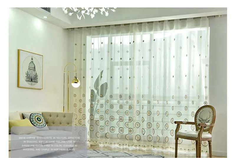 Round Flower Embroidered Yarn Curtians for Living Room Balcony Lucky Grass Petal Pattern Tulle Window Drapes Sheer Tulle WP436#2