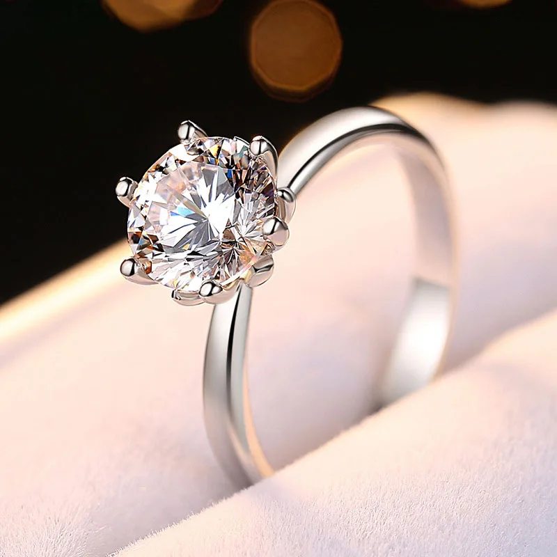 Классический пасьянс кольцо предложение для влюбленных Твердое Серебро 925 ювелирные изделия 6,5 мм 1ct кольцо помолвка юбилей подарок для жены