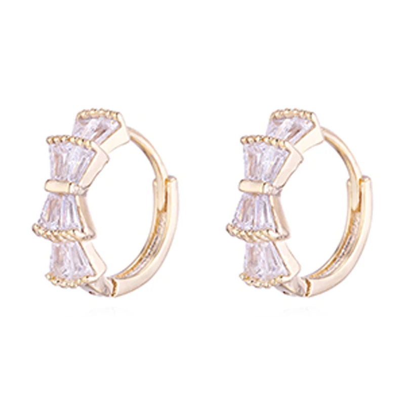 14 K gold Модные циркониевые серьги с бантиком, изящные белые серьги с кубическим цирконием, ювелирные изделия для женщин, лучший подарок - Окраска металла: 14 K gold