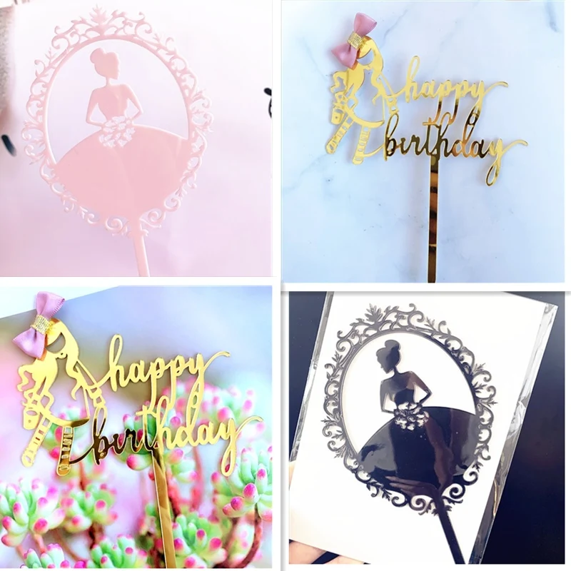 2020 Arco Della Ragazza Festa Di Compleanno Cake Topper Principessa Della Torta Acrilico Adornano Carta Di Felice Torta Di Compleanno Topper Decorazio