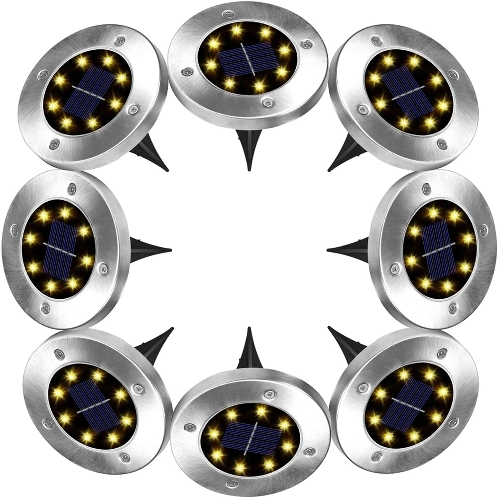 Solar Ground Lights Outdoor Disk Lamp In-Ground Outdoor Landscape Lighting for Lawn Patio Pathway Yard Deck Walkway Flood Light