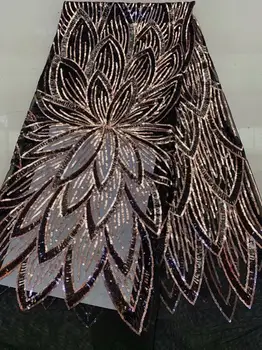 

Beautiful GOLD African lace fabric french tulle lace fabric latest arrival hot sale 5 yards for dress With sequins