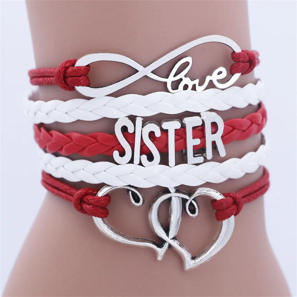 Bracelet Jewelry SISTER Girls Kids Charm Double-Heart-Chain for Multi-Layer Fashion