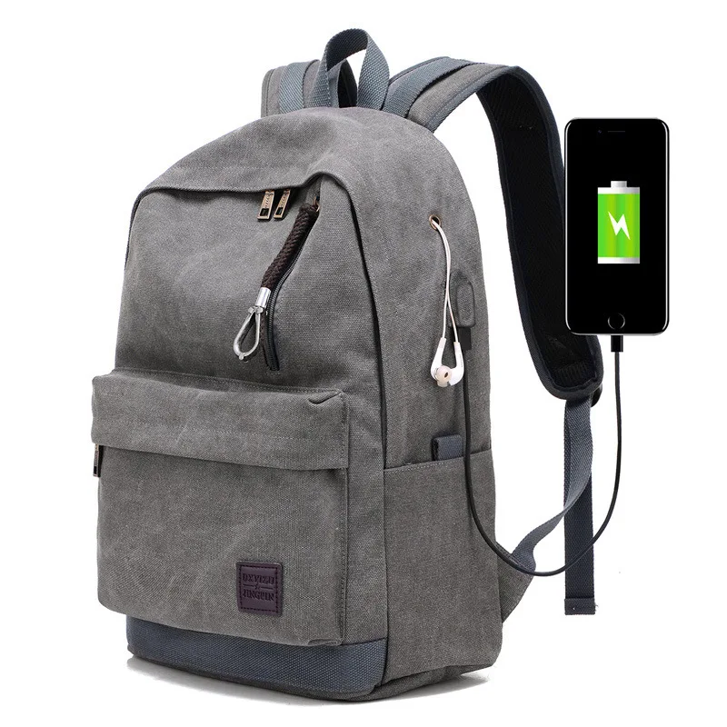 

New Style Backpack Men And Women Canvas Chargeable Backpack USB Computer Bag Korean-style Early High School College Student Back