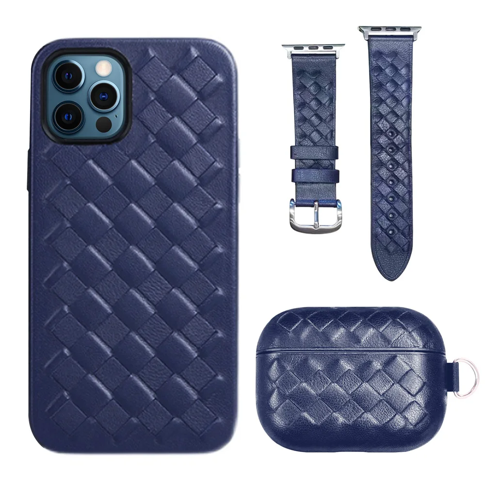 Fashion Woven Genuine Leather Case for iPhone 12 Pro Max 11 Luxury Business Sheepskin Phone cases for Xs Max Xr X Back Cover