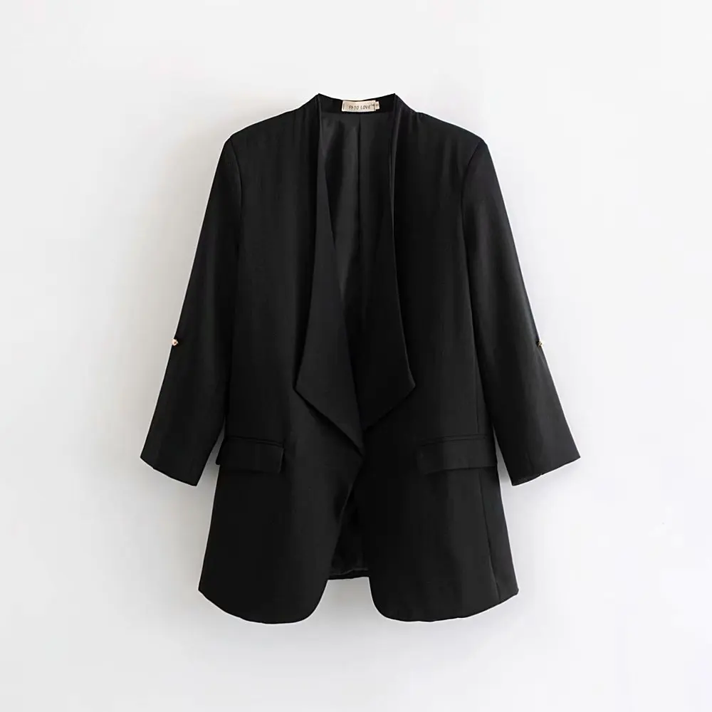 

Europe And America 2019 Autumn New Style Two-color Suit Fold-down Collar Long Sleeve Versatile Coat C6-0535