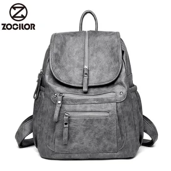 

2018 Women Backpack high quality Leather Fashion school Backpacks Female Feminine Casual Large Capacity Vintage Shoulder Bags