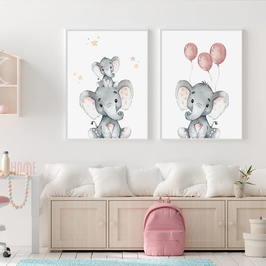Cute Elephant Personalized Baby's Name Custom Poster Canvas