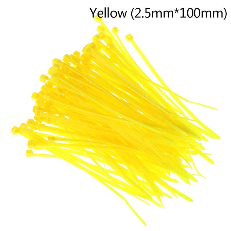 Yellow 100mm 100 шт самоблокирующийся нейлоновый кабель Хомут-стяжка провод шнур молния галстук ремень - Color: Yellow 100mm
