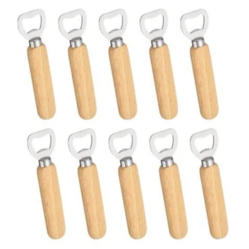 

10Pcs/Set Bartender Bottle Opener Rubber Wood Handheld Wine Beer Soda Glass Cap Bottle Opener for Home Kitchen Bar