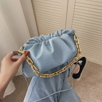 

2020 Women Cloud Bag Retro Alligator Pattern Crossbody Bags Pleated Thick Chain Bag Pu Leather Clutches Dumpling Shoulder Bags