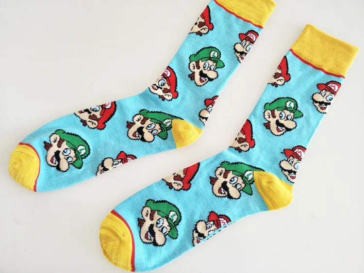 Носки с принтом игры Super Mario Bros мужские хлопковые носки Luigi милые забавные дышащие впитывающие пот мягкие удобные спортивные повседневные носки