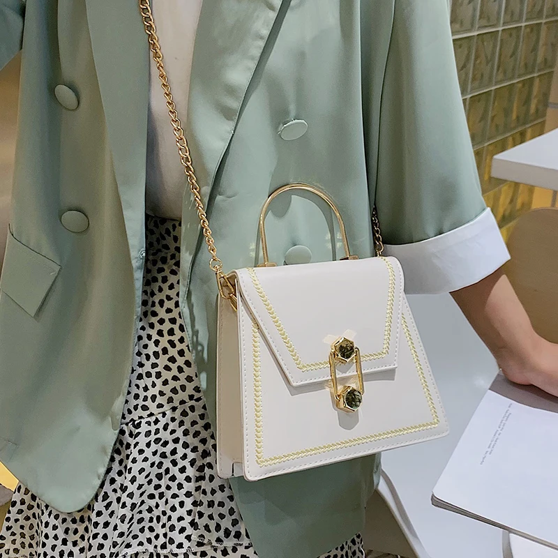 

Elegant Female Metal Ring Tote 2019 Fashion New Quality Leather Women's Designer Handbag Chain Shoulder Messenger louis gg bag