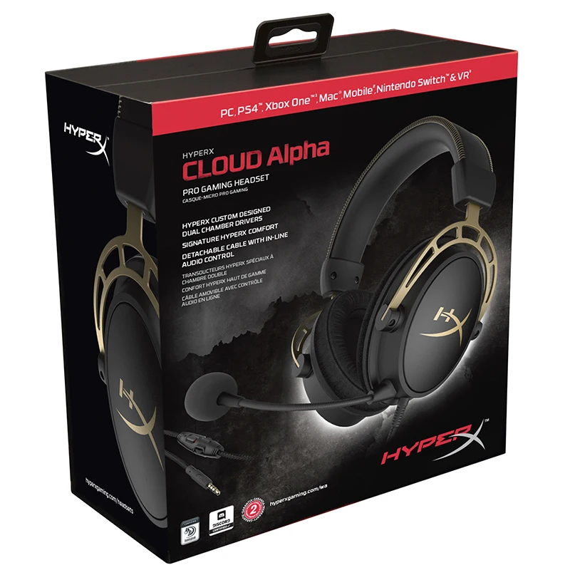 HyperX Cloud Alpha gold Gaming Headset Signature HyperX Comfort headphone and Durability And hi-fi sound effects