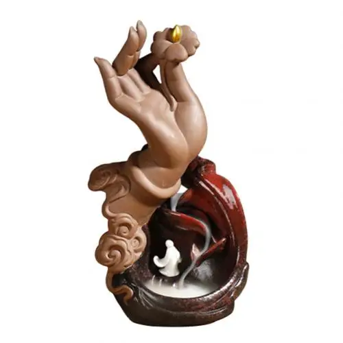 Backflow Buddha Hand Lotus Incense Burners Censer Cones Stick Holder Buddha Censer Incense Burners Home Teahouse Decoration - Цвет: Красный