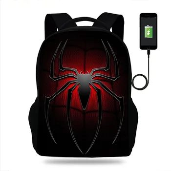 

School Bags Spider man Print Backpack Teenager Boys&Girls Kids USB Port Backpack Students Children School Bags Daily Mochila