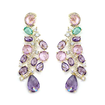 

Shining Purple Crystal Bucklow Earrings Colorful CZ Stone Flower Vine Earrings Women Fashion Wedding Jewelry