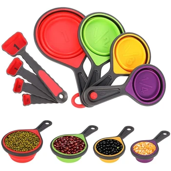 

Silicone Measuring Cup and Spoon Set Collapsible Baking Tool for Kitchen Crafts Making Coffee Flour Honey