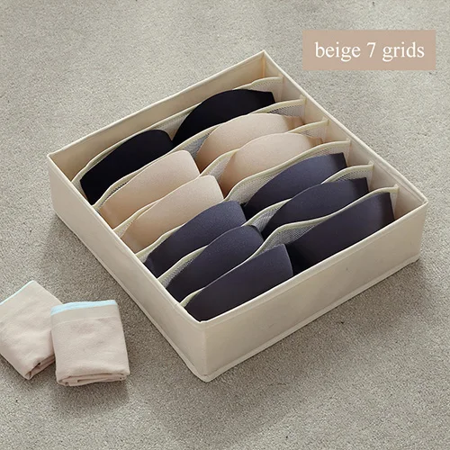 beige 7 grids Многоразмерный органайзер для бюстгальтера, нижнего белья, складная домашняя коробка для хранения, нетканый шкаф, ящик для шкафа, органайзер для шарфов, носков - Цвет: beige 7 grids