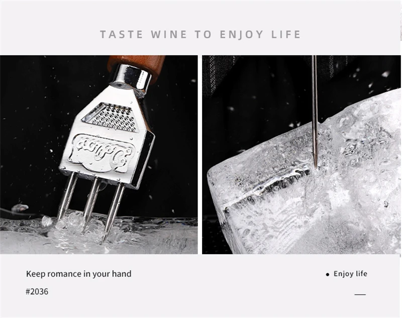Cocktail Eis rasierer für Barkeeper, Ice Pick, Holzgriff, 3 Köpfe, Kegeleis, Awl Crusher,Trident Bar Zubehör, Whiskey Tools – Detail 9