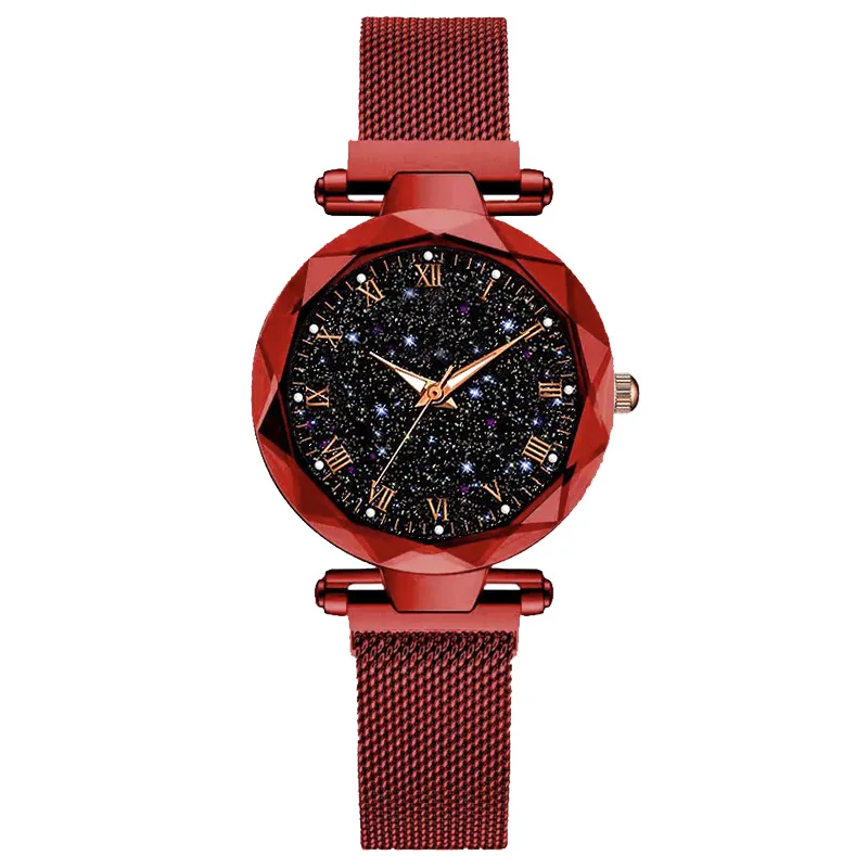 ЖЕНСКИЕ НАРЯДНЫЕ часы, магнитные, звездное небо, женские наручные часы, Роскошные, розовое золото, женские кварцевые часы, подарки для женщин, reloj de mujer - Цвет: 2-red