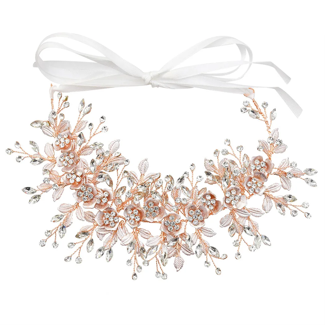 Ribbon Rhinestone Crystal Leaf Headband Bridal Wedding/Sweet Sixteen/Flower Girl 